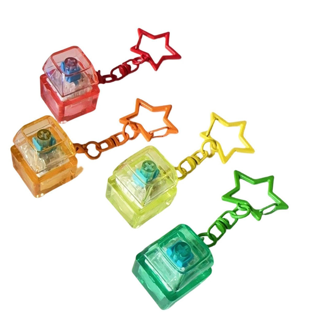Red, orange, yellow and green translucent PC keycap clicker keychain set