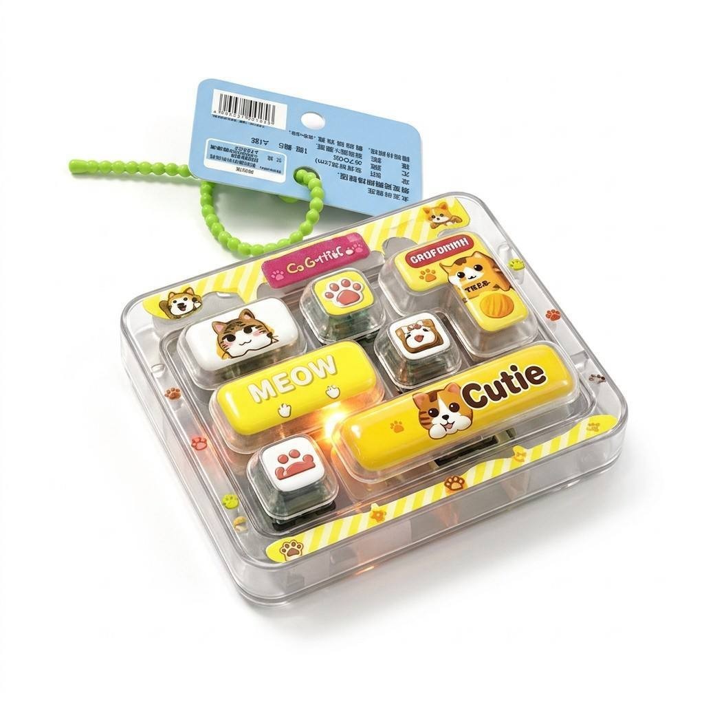 Pets 7-Key keycap clicker keychain, Cute Pets Yellow