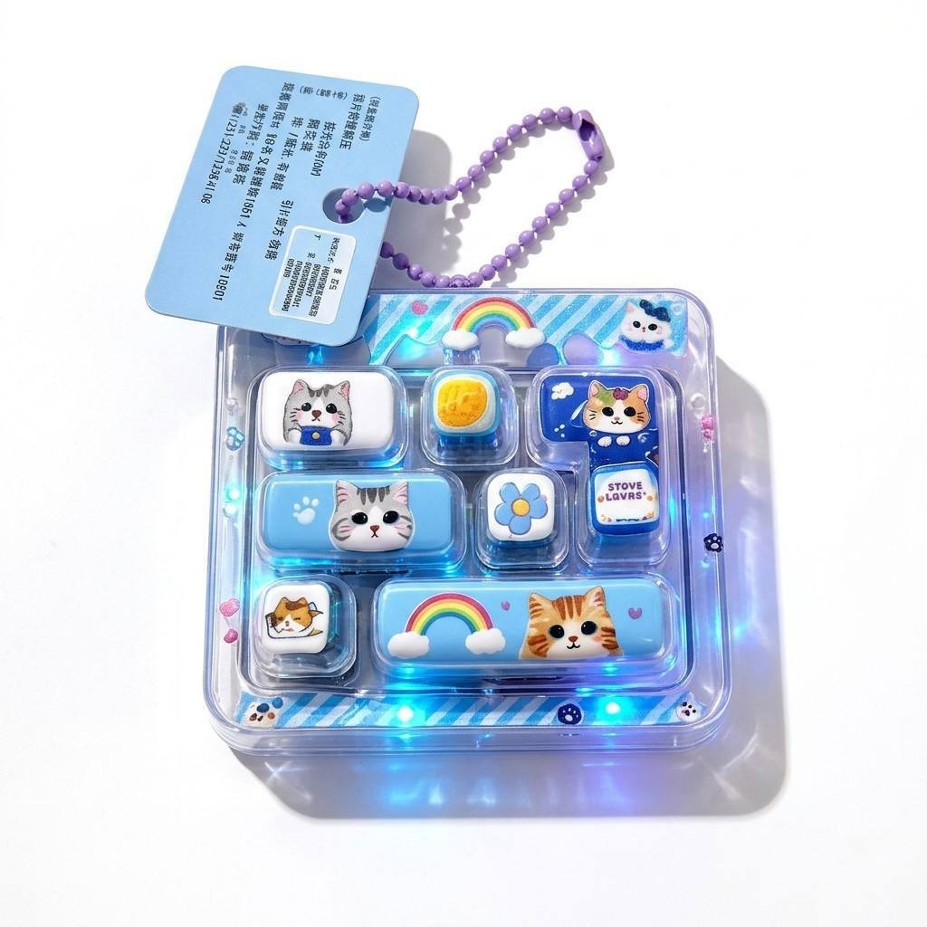 Pets 7-Key keycap clicker keychain, Cute Pets Blue