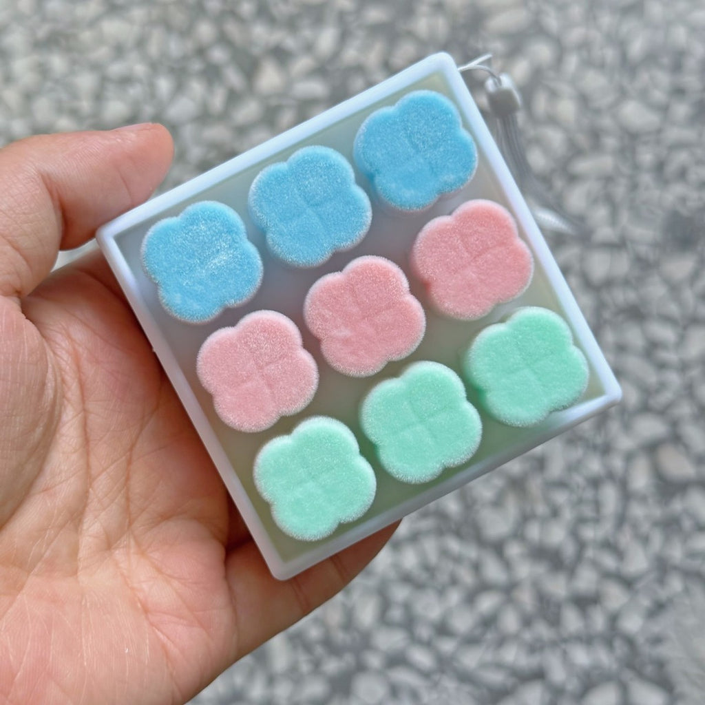 Blue and pink plush-style 9-key keycap clicker