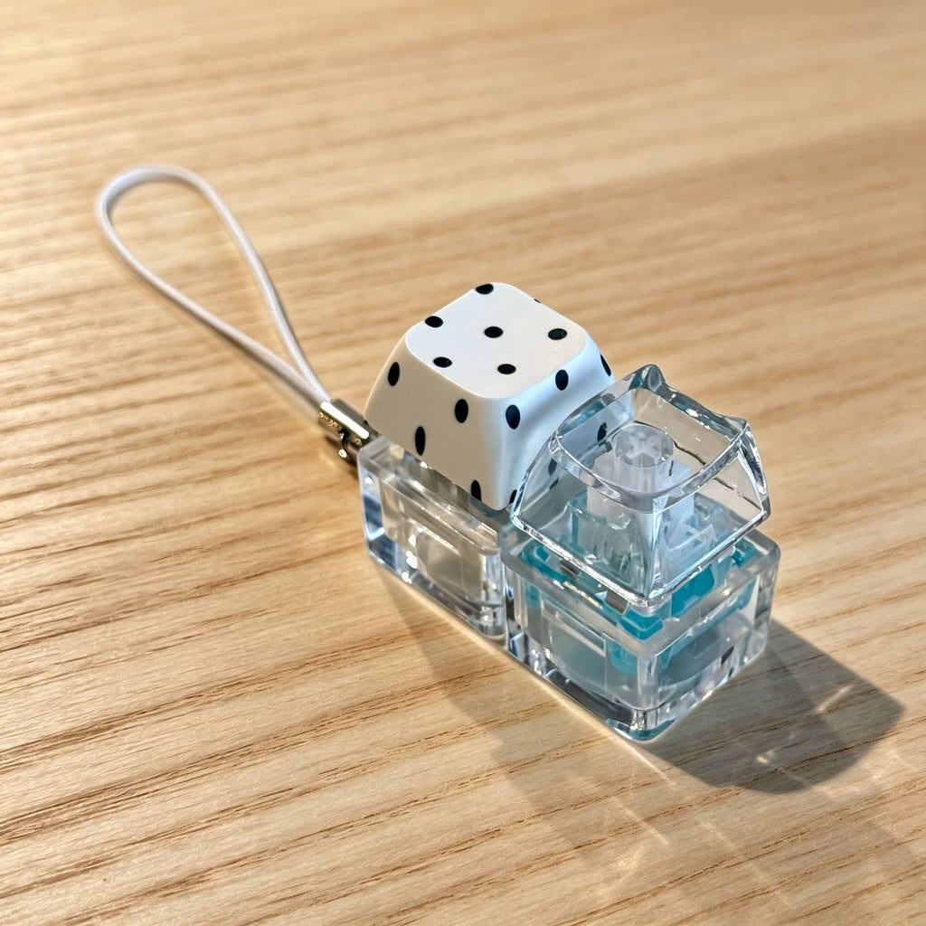 Polka-Dot Cat-Head 2-Key keycap clicker keychain, White Polka-Dot
