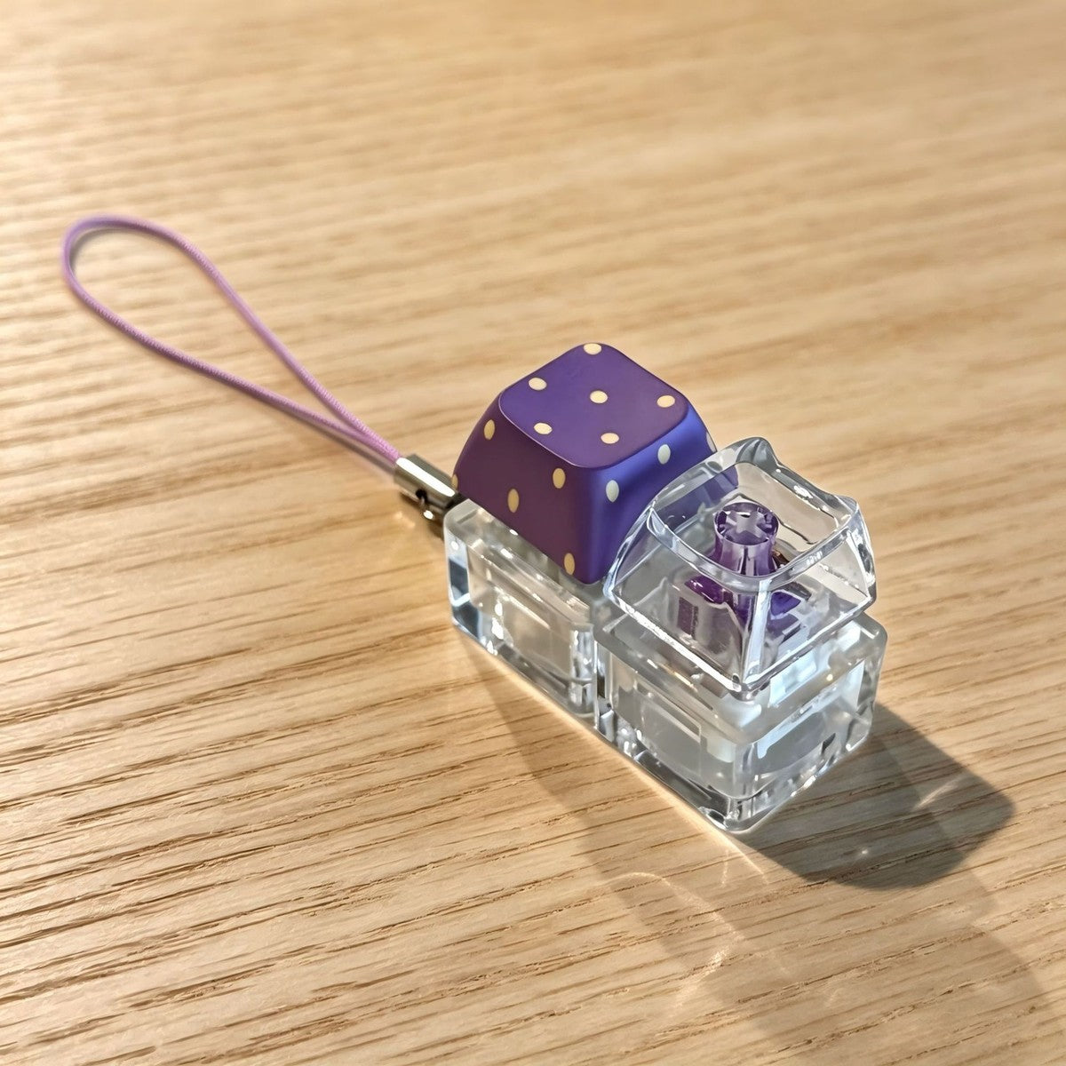 Polka-Dot Cat-Head 2-Key keycap clicker keychain, Purple Polka-Dot