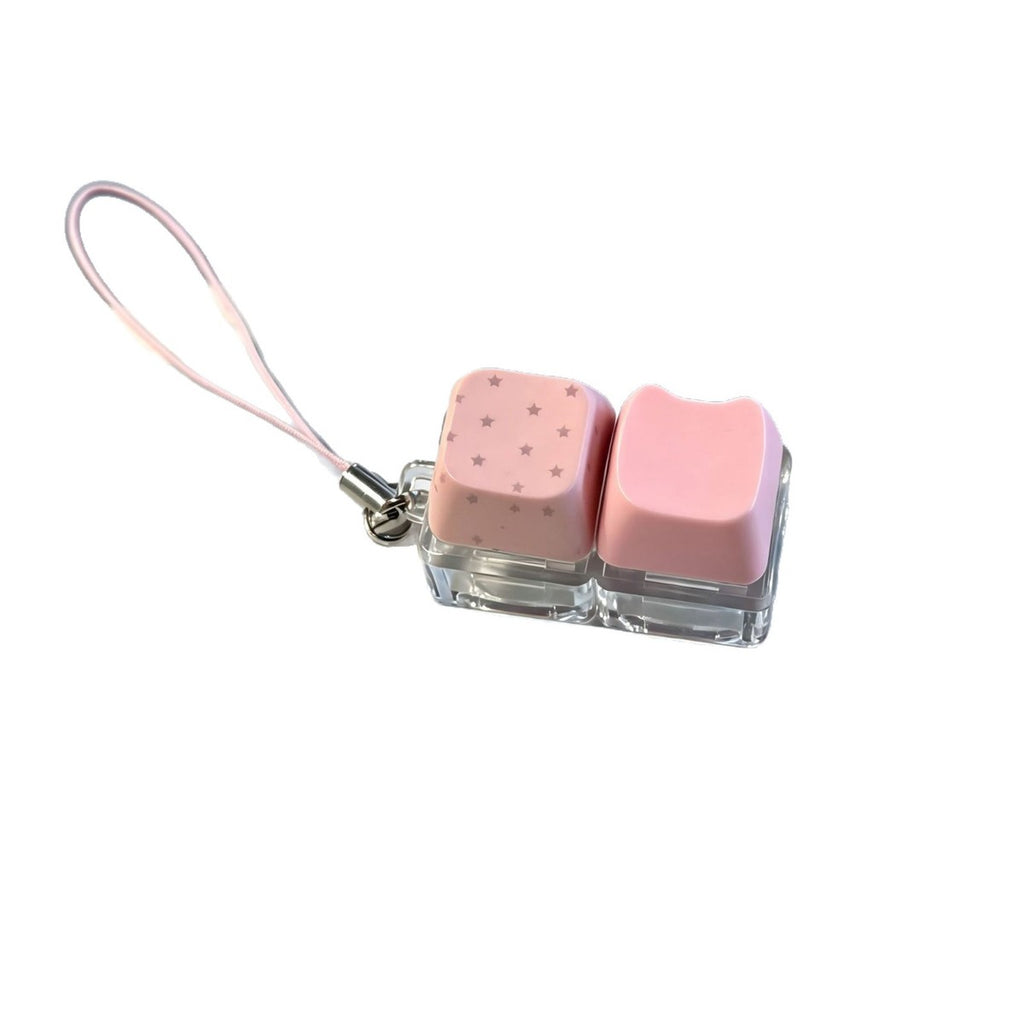 Polka-Dot Strap 2-Key keycap clicker keychain, Pink