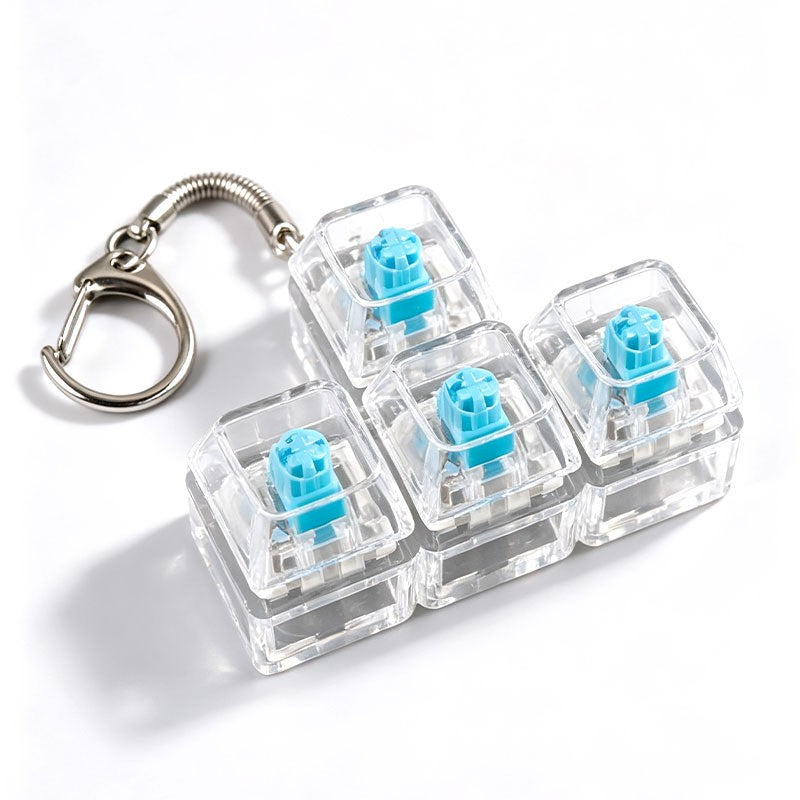 Puzzle Block 4-Key keycap clicker keychain, T-Shape Clear