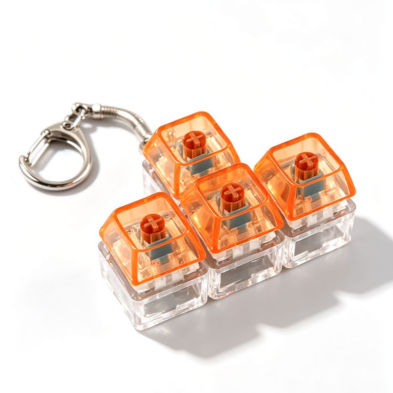 Puzzle Block 4-Key keycap clicker keychain, T-Shape Orange