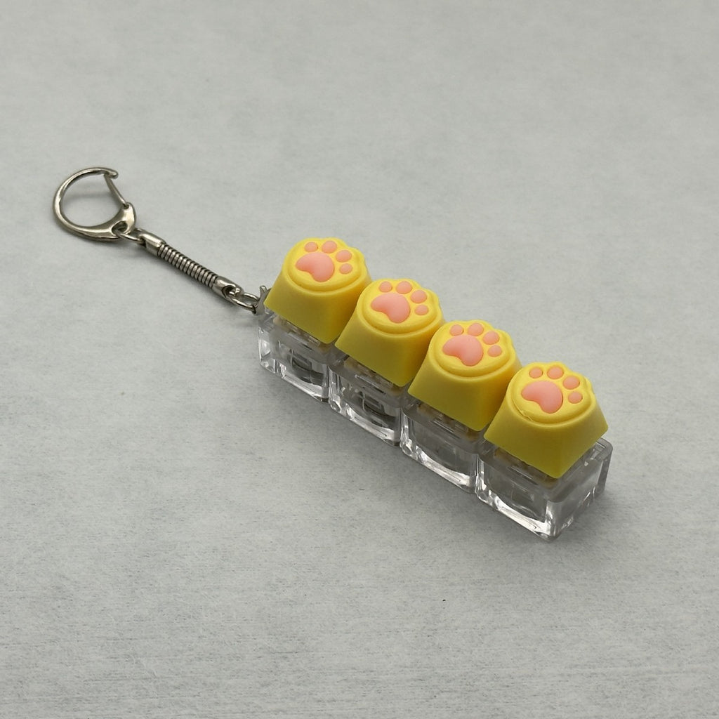 Silicone Cat Paw 4-Key keycap clicker keychain, Bright Yellow