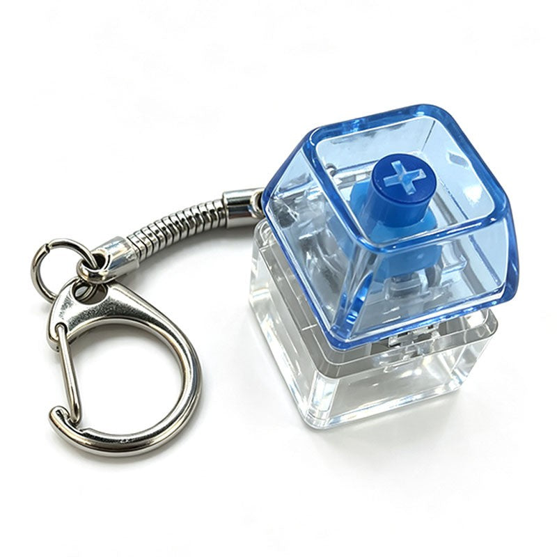 Single-Key D-Ring keycap clicker keychain, Blue Translucent