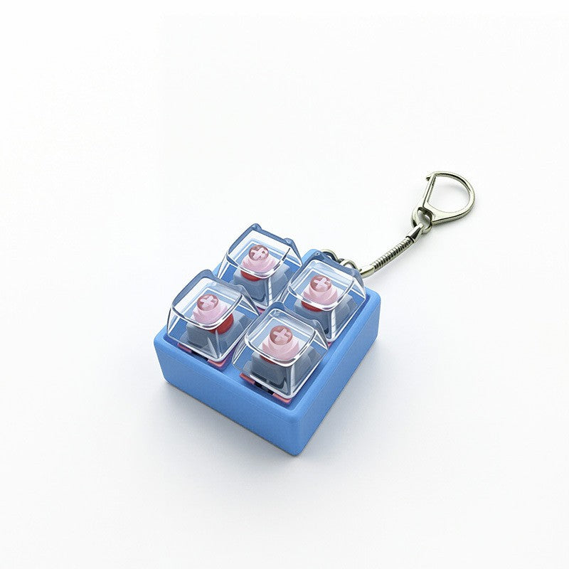 Switch Block 2x2 4-Key keycap clicker keychain, Blue Silicone