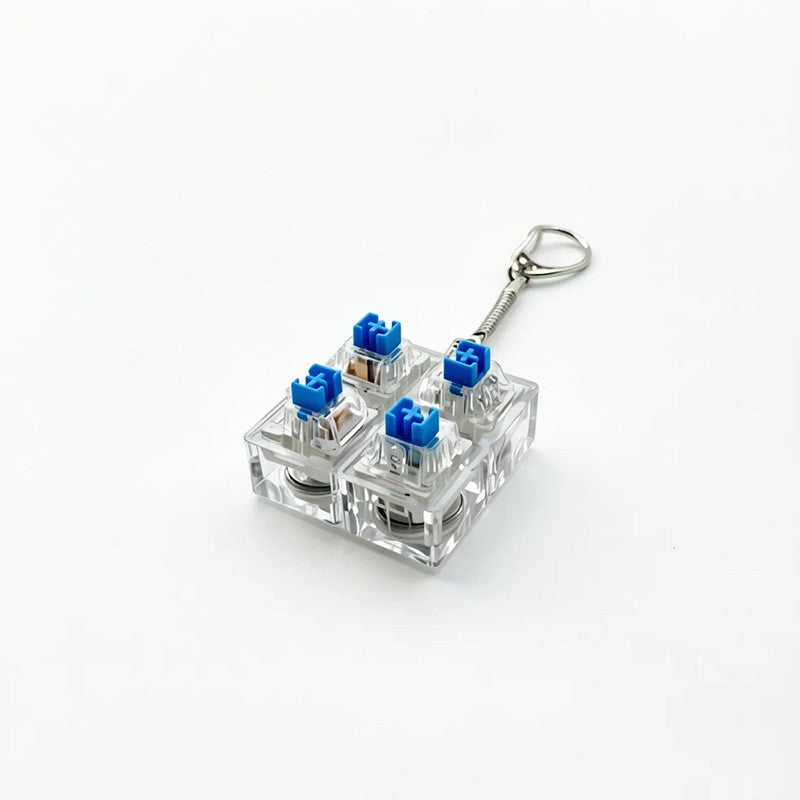 Switch Block 2x2 4-Key keycap clicker keychain, Clear Base