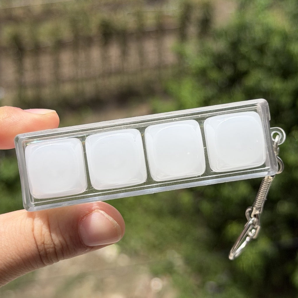 Translucent Cat 4-Key keycap clicker keychain, White Semi-Translucent Jade
