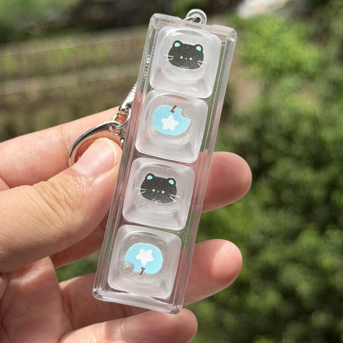 Translucent Cat 4-Key keycap clicker keychain, Little Blue Cat