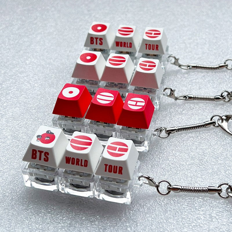Red and white world tour fan keycap clicker keychains